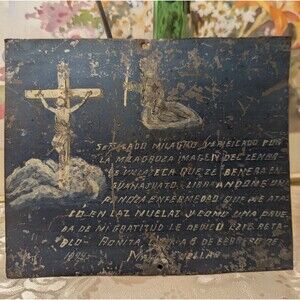 Early Christo Of Villaseca Retablo Oil On Tin Guanajuato 1944 Signed